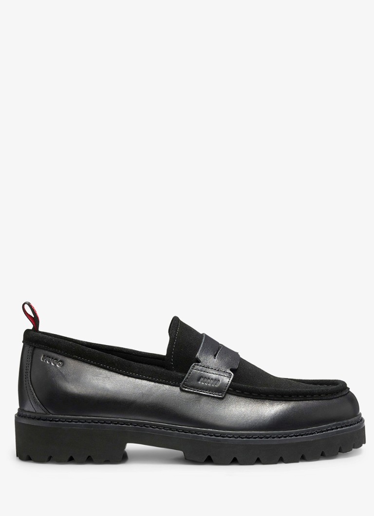 HUGO Heren Loafer van leer met logo in de kleur Zwart