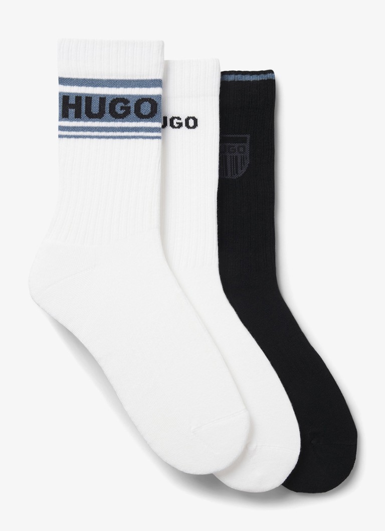 HUGO Heren Sokken met logo in 3-pack in de kleur Wit