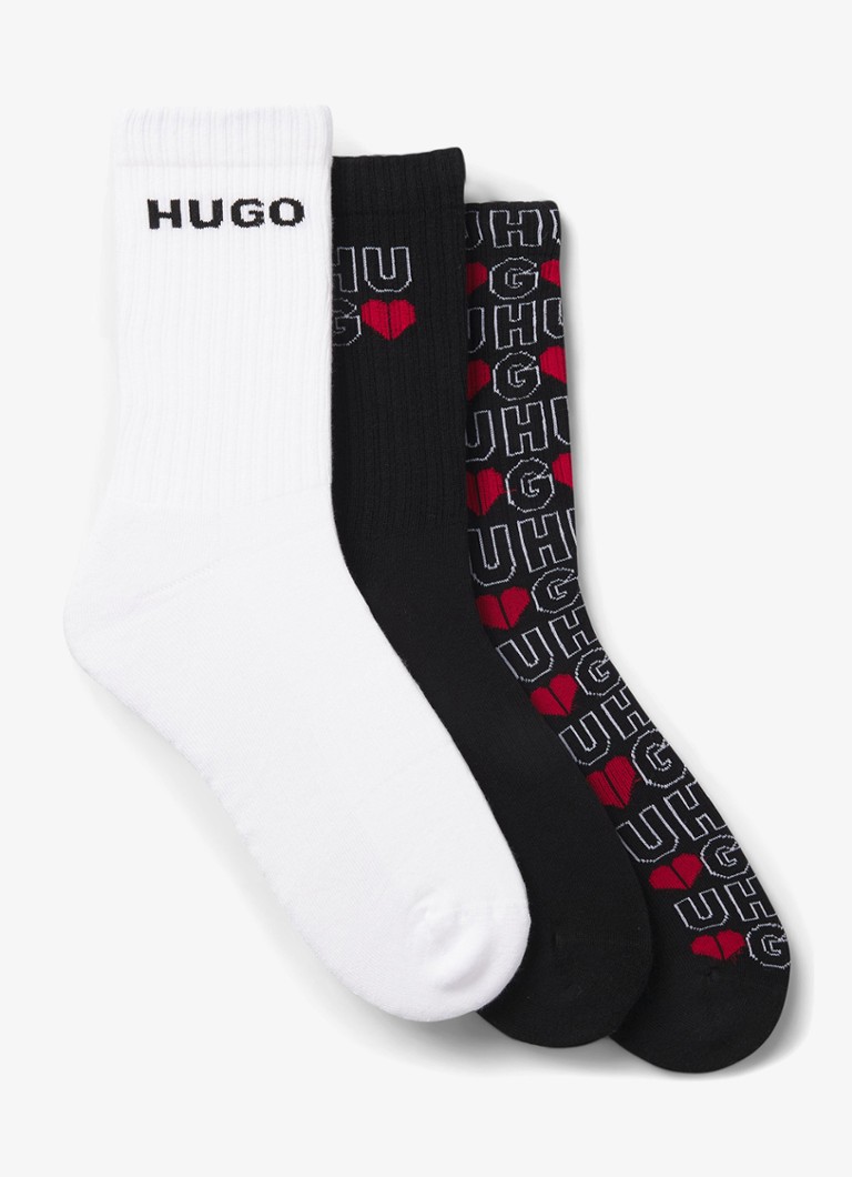 HUGO Heren Sokken met logo in 3-pack in de kleur Zwart