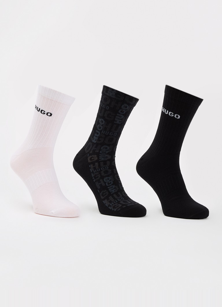 HUGO Heren Sokken in katoenblend in 3-pack in de kleur Zwart