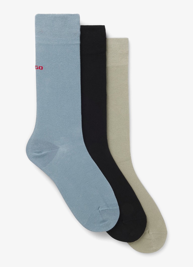 HUGO Heren Sokken met logo in 3-pack in de kleur Light/Pastel Blue-456 / Blauw