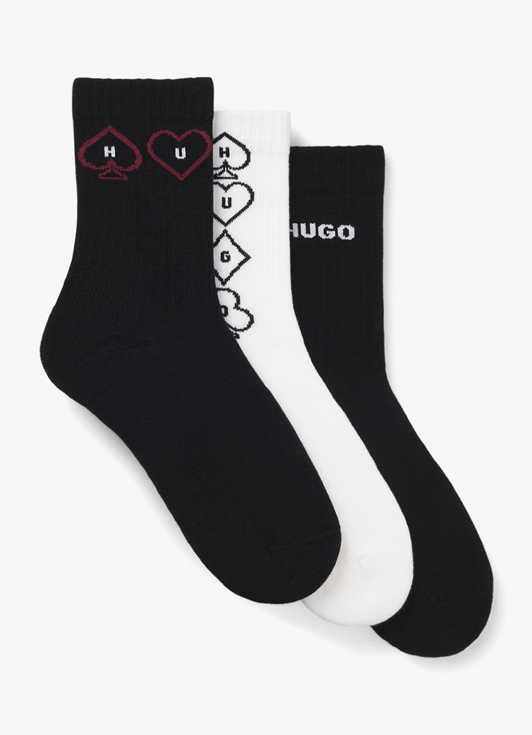 HUGO Heren Sokken met logodessin in 3-pack in de kleur Zwart