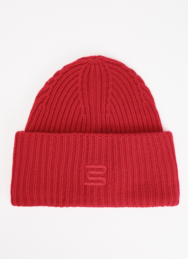 Bellerose Dames Deice ribgebreide muts van merino wol met borduring in de kleur Rood