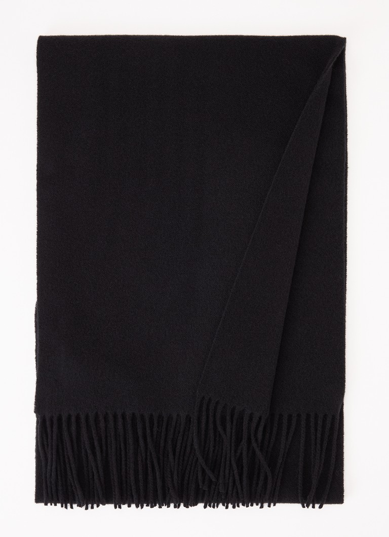 Bellerose Dames Mutch sjaal van wol met franjes 200 x 35 cm in de kleur Zwart