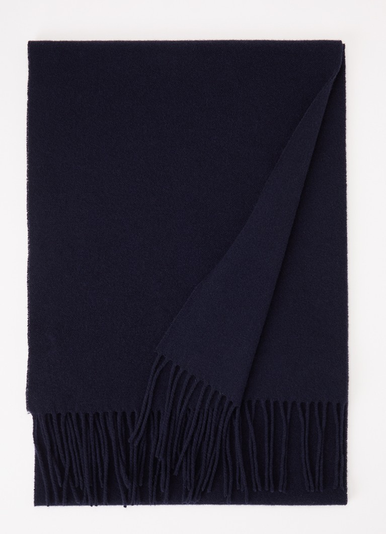 Bellerose Dames Mutch sjaal van wol met franjes 200 x 35 cm in de kleur Donkerblauw