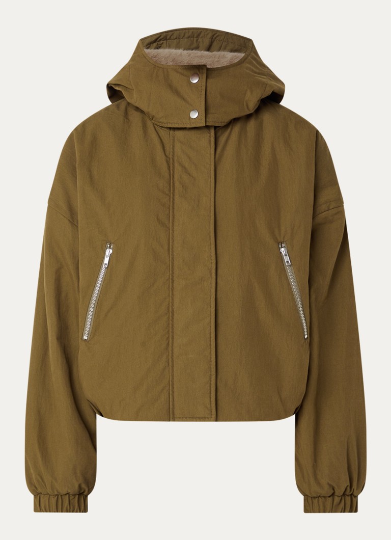 Bellerose Dames Herna cropped jack met capuchon en ritszakken in de kleur Legergroen