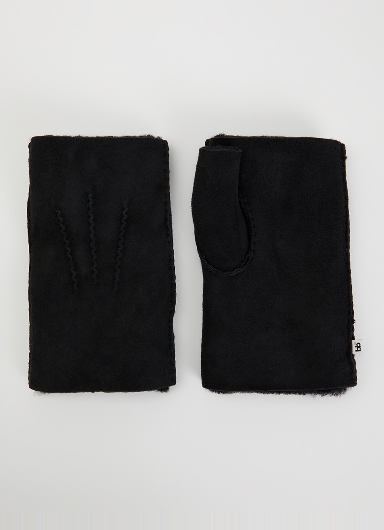 Bellerose Dames Manhok handschoenen van suède met schapenvacht in de kleur Zwart