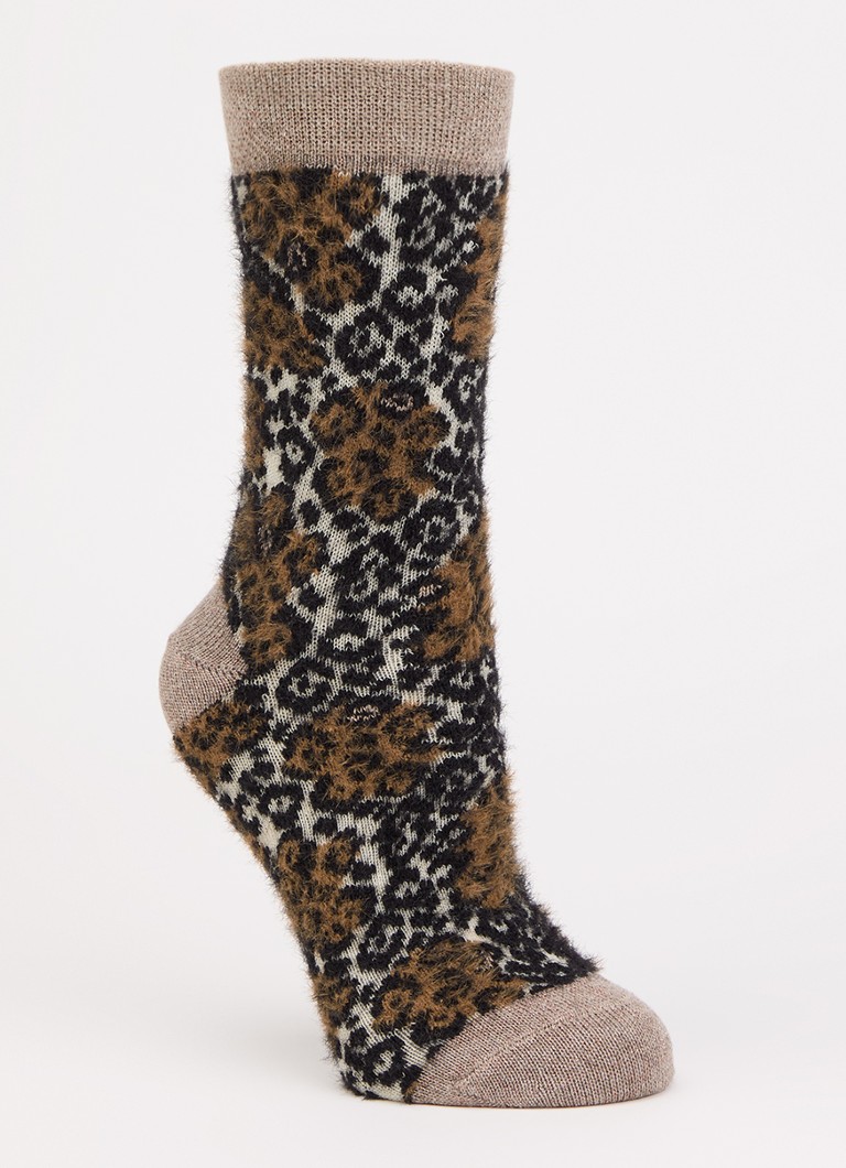 Bellerose Dames Bolou sokken in wolblend met glitter en panterprint in de kleur Bruin