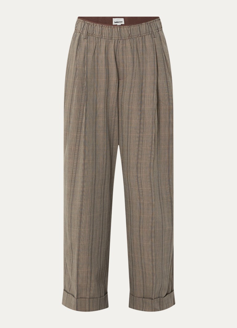 Bellerose Dames Jascha high waist wide fit broek met ruitdessin in de kleur Khaki