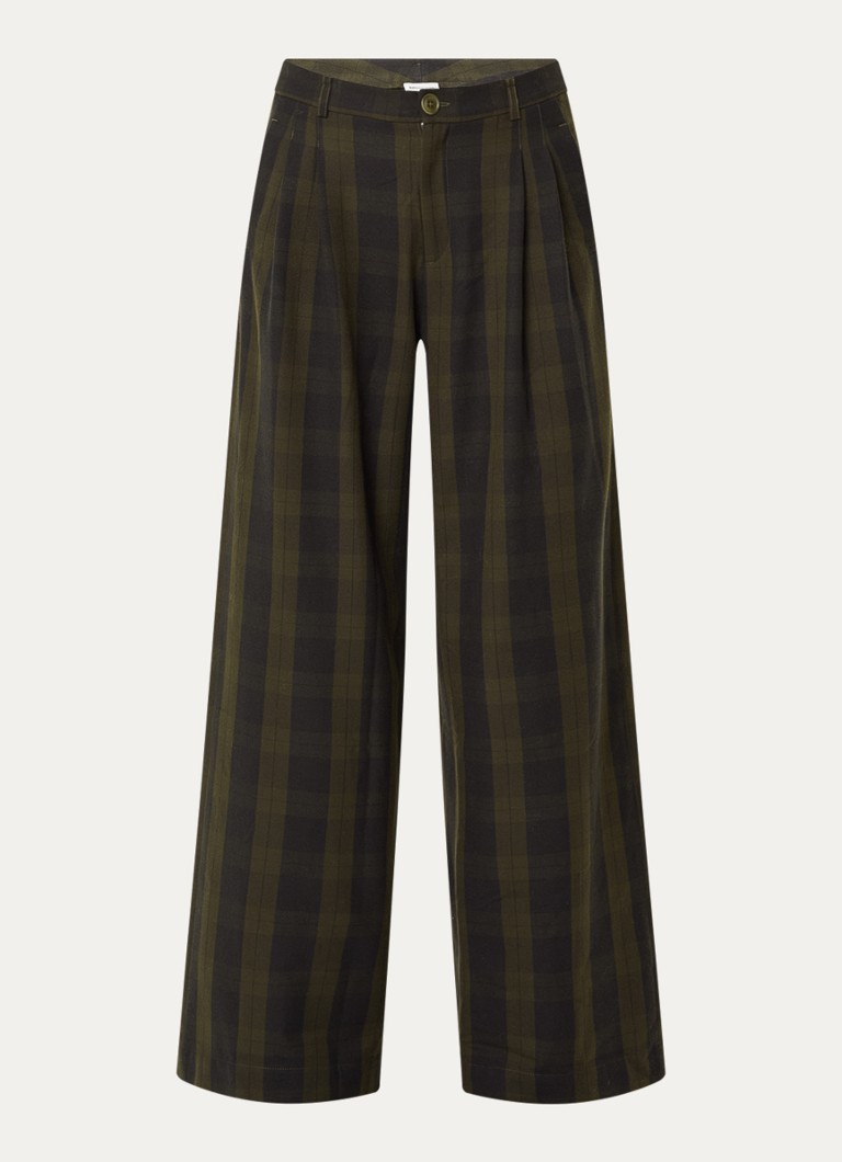 Bellerose Dames Volkert high waist wide fit broek met ruitdessin in de kleur Donkergroen