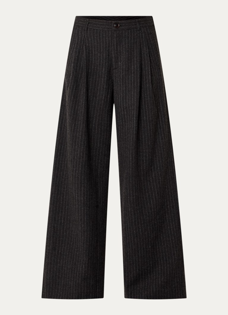 Bellerose Dames Volkert high waist wide fit pantalon in wolblend met krijtstreep in de kleur Antraciet