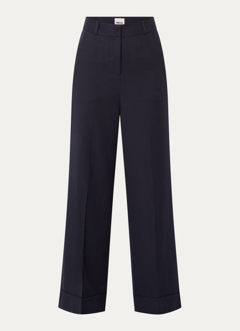 Bellerose Dames Japan high waist wide fit broek in wolblend in de kleur Donkerblauw
