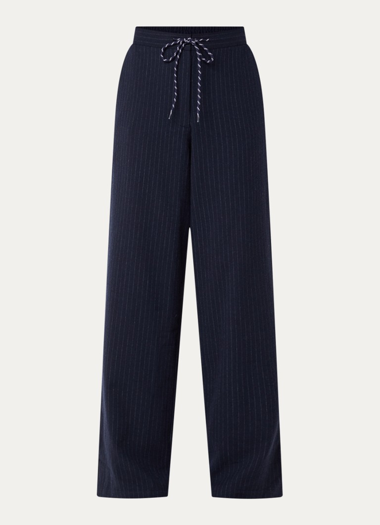 Bellerose Dames Solene mid waist loose fit broek in wolblend met krijtstreep en steekzakken in de kleur Donkerblauw