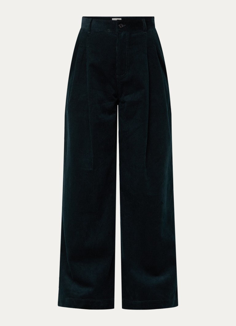 Bellerose Dames Sixtine high waist wide fit broek met structuur in de kleur Donkergroen
