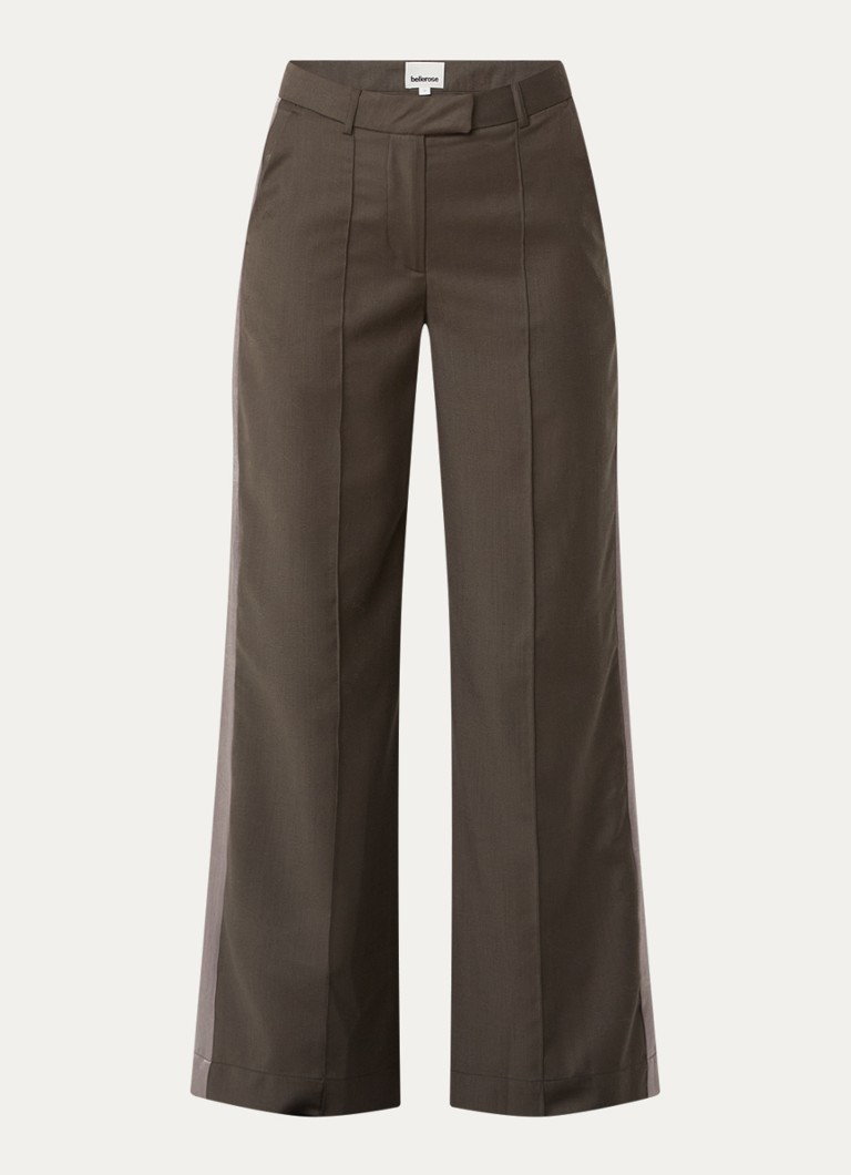 Bellerose Dames Shine mid waist straight fit broek met steekzakken in de kleur Donkerbruin