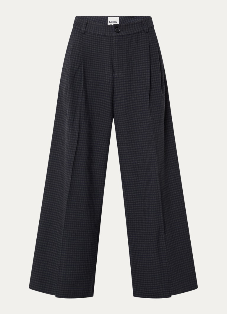 Bellerose Dames Jenoa high waist wide fit pantalon met ruitdessin in de kleur Donkerblauw