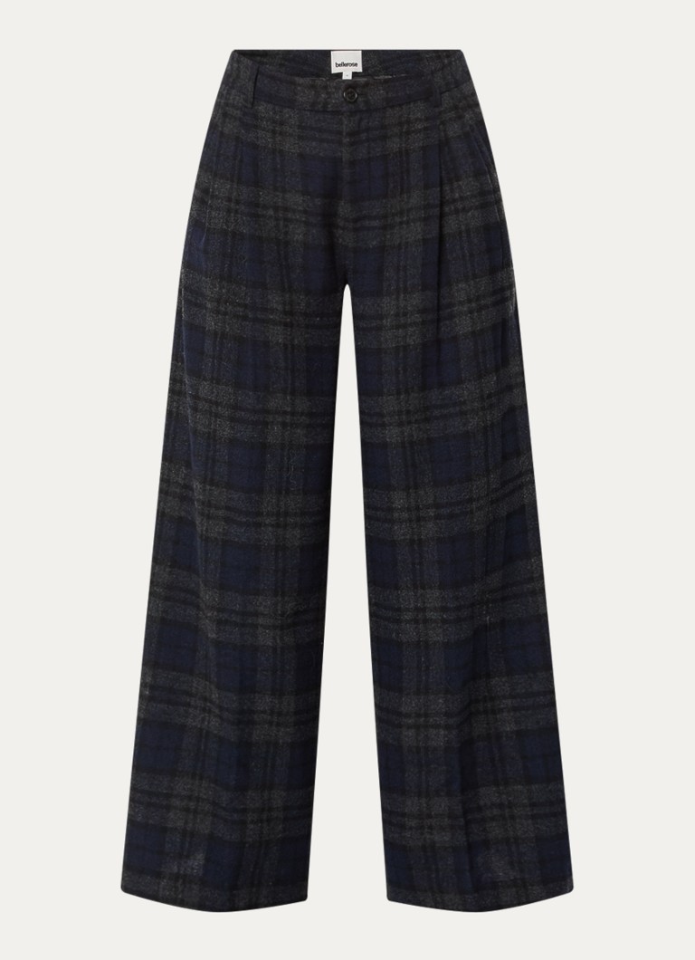 Bellerose Dames Jenoa high waist wide fit broek in wolblend in de kleur Donkerblauw