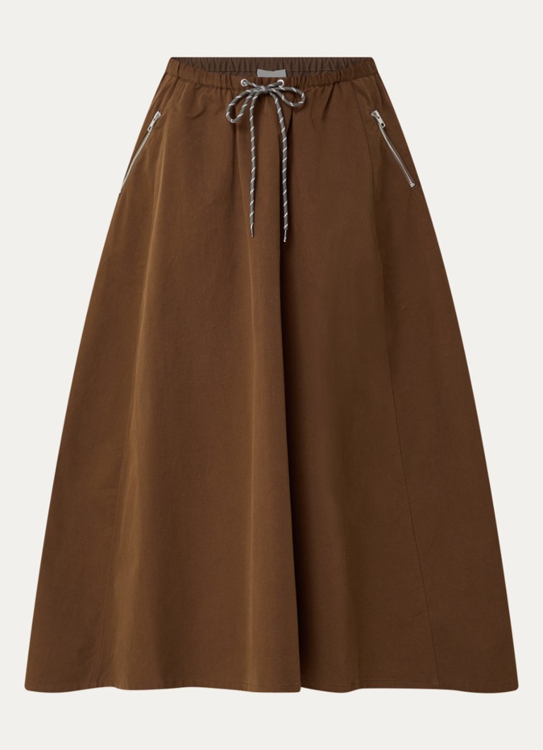 Bellerose Dames Harlin midi A-lijn rok met ritszakken in de kleur Hazelnootbruin