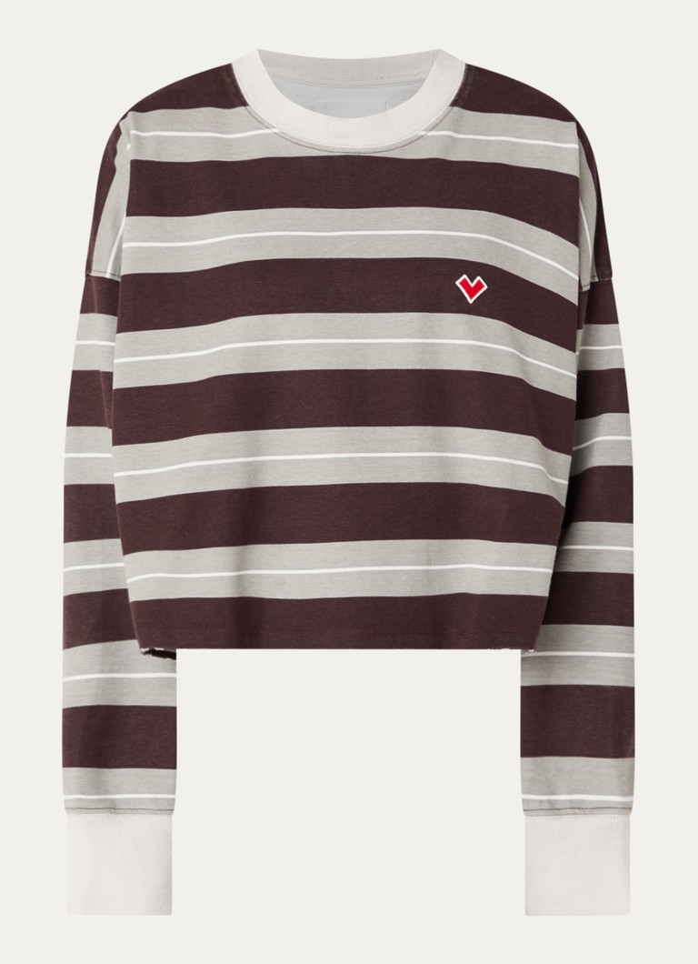 Bellerose Dames Franto62 sweater met streepprint en gerafeld detail in de kleur Aubergine