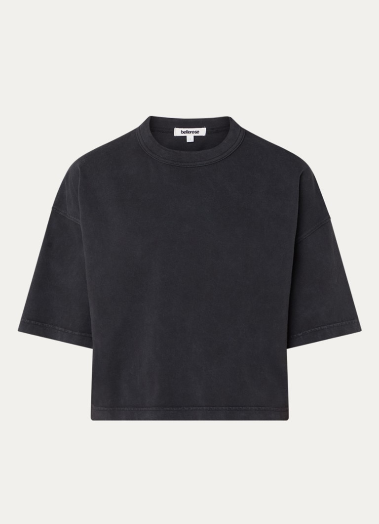Bellerose Dames Voss cropped T-shirt met ronde hals in de kleur Antraciet