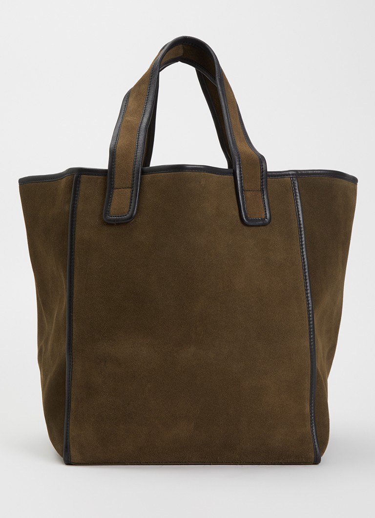 Bellerose Dames Shopper van suède met leren details in de kleur Donkerbeige