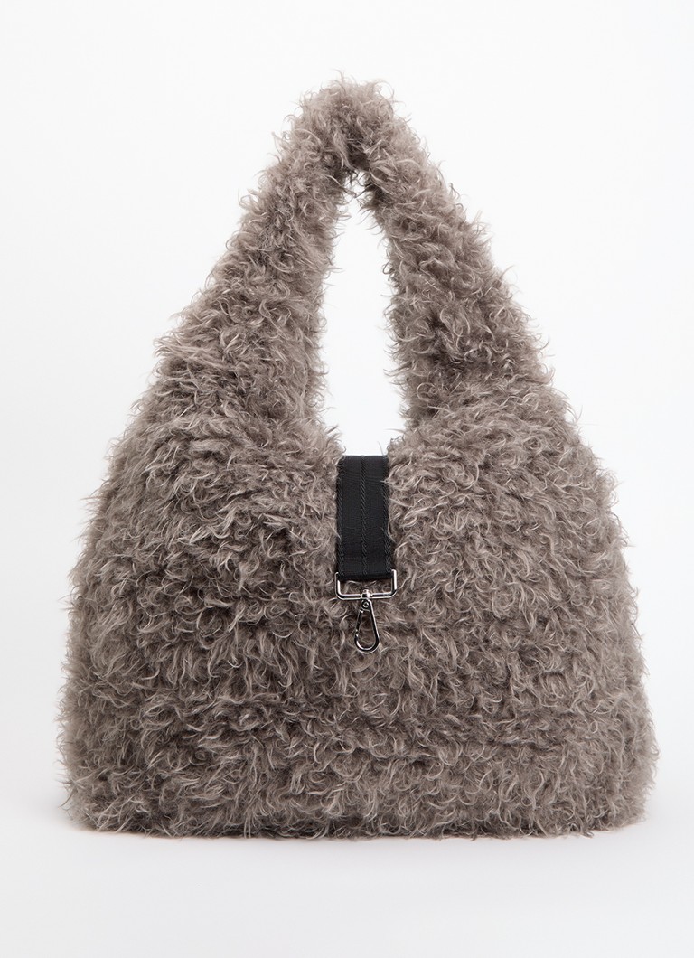 Bellerose Dames Helbi schoudertas van imitatiebont met afneembare schouderriem in de kleur Grijs