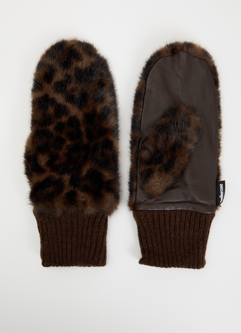 Bellerose Dames Madina wanten van imitatiebont met panterprint in de kleur Donkerbruin