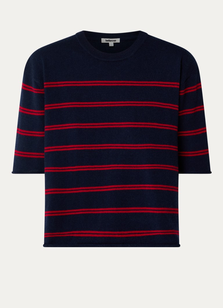 Bellerose Dames Sonza fijngebreide pullover in kasjmierblend met streepprint in de kleur Donkerblauw