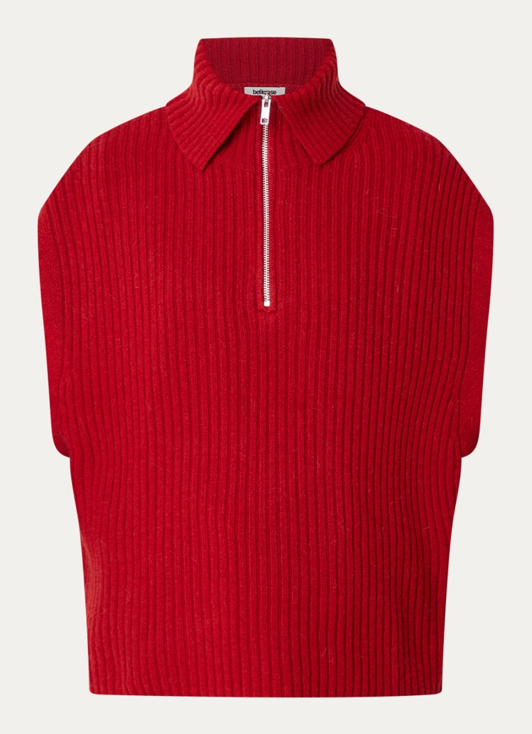 Bellerose Dames Amer grofgebreide spencer in wolblend in de kleur Cranberryrood