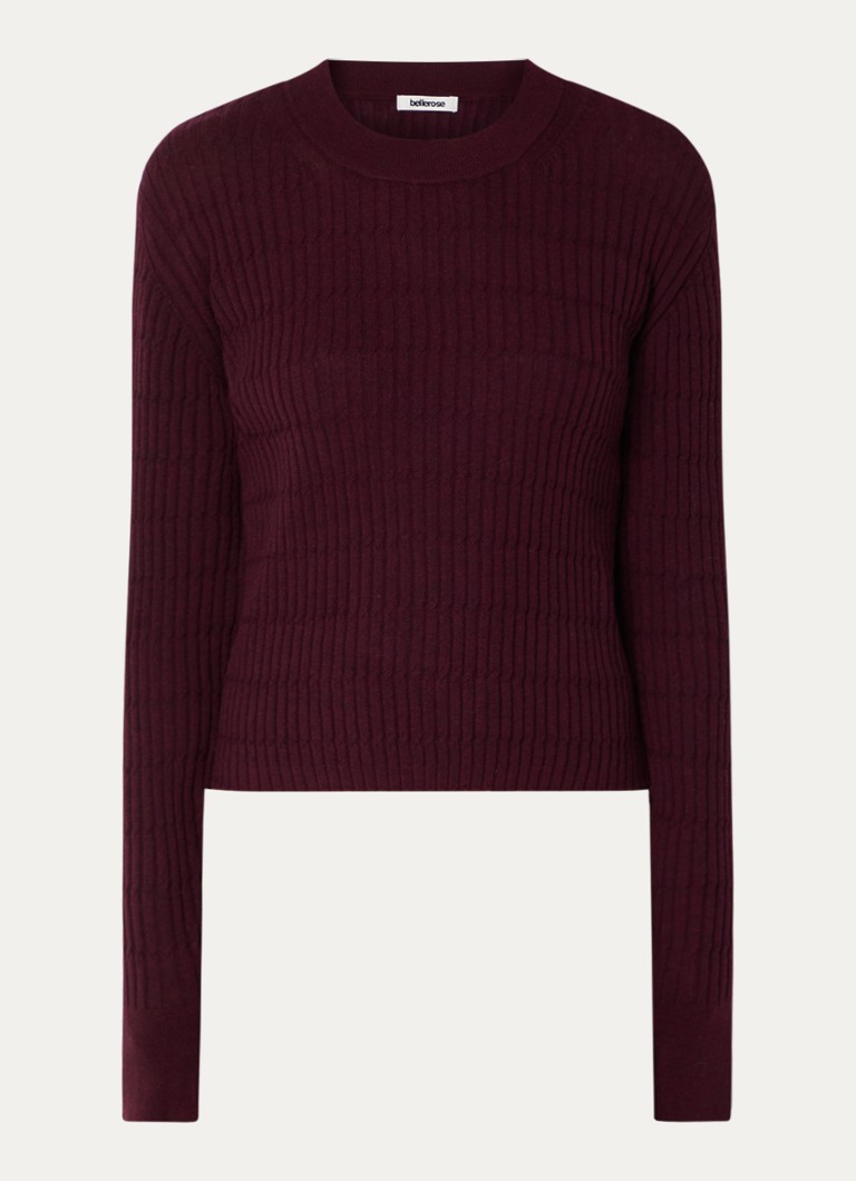 Bellerose Dames Aryrib fijngebreide trui van wol met ronde hals in de kleur Aubergine