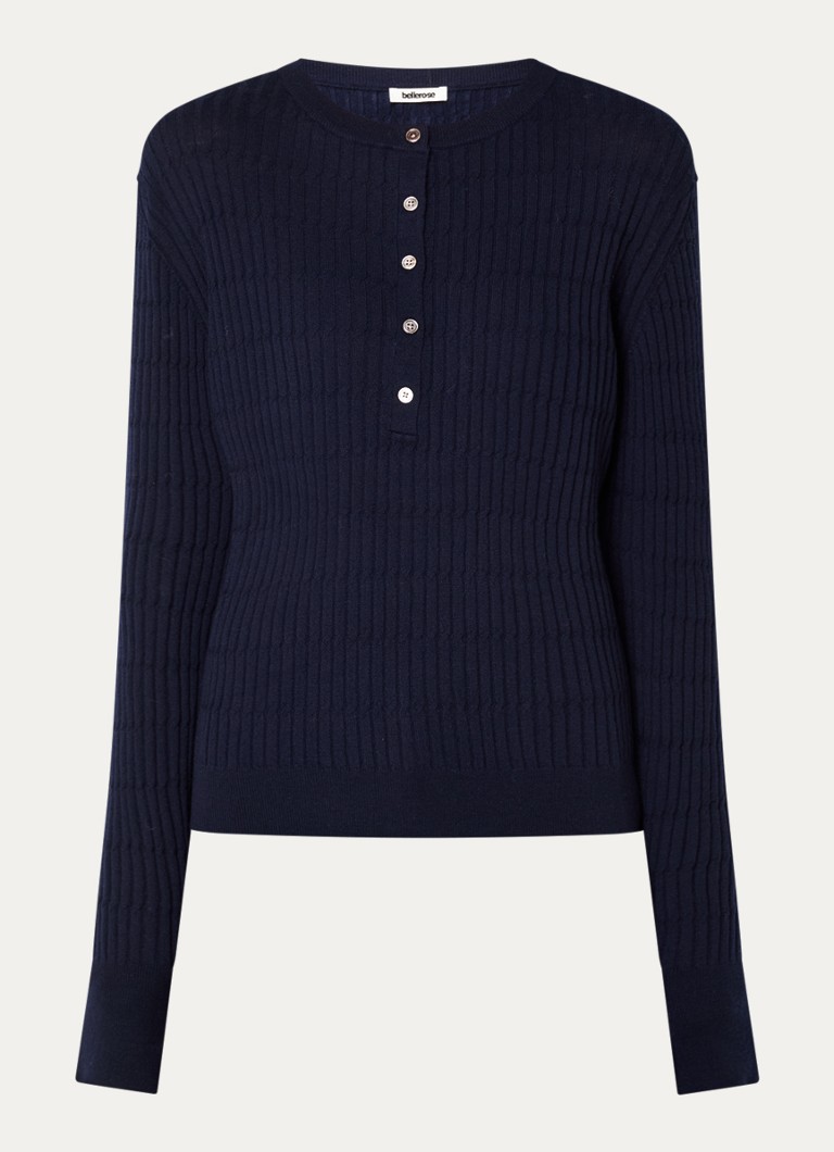 Bellerose Dames Aryro ribgebreide trui van wol in de kleur Donkerblauw