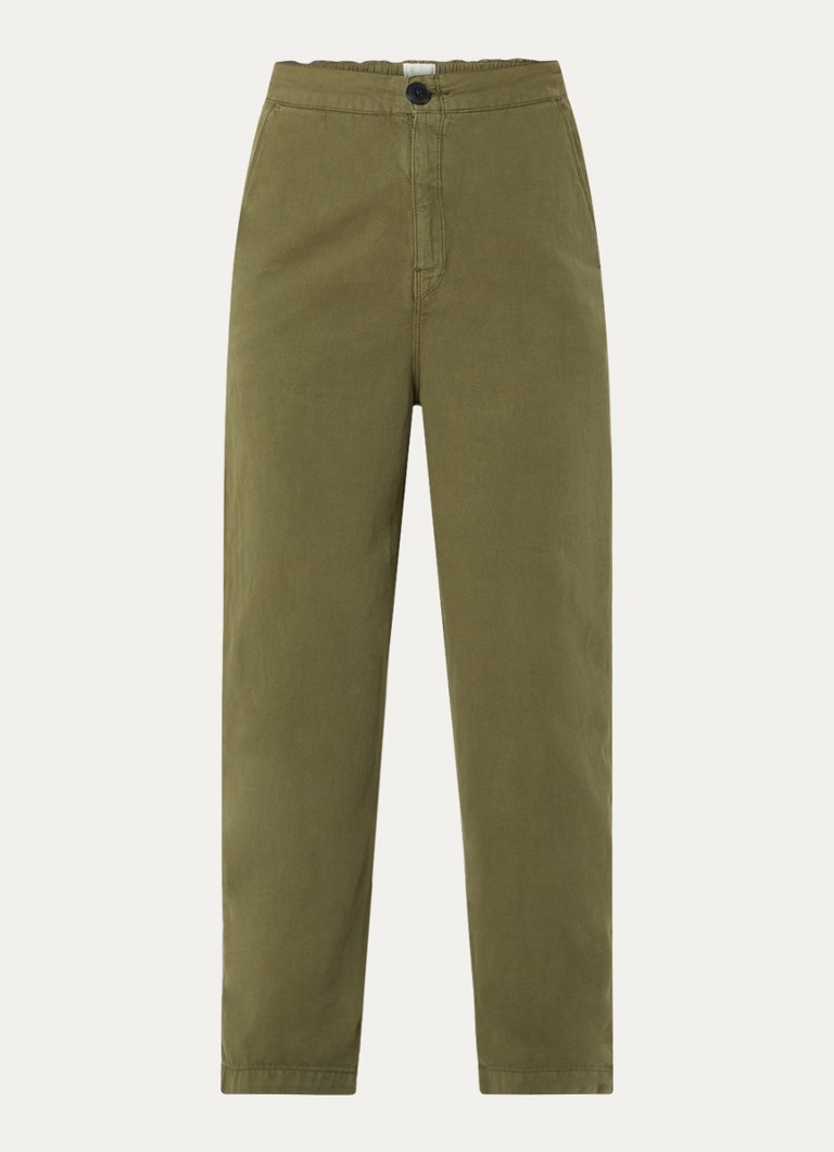 Bellerose Dames Pasop high waist cropped tapered fit broek met steekzakken in de kleur Mosgroen