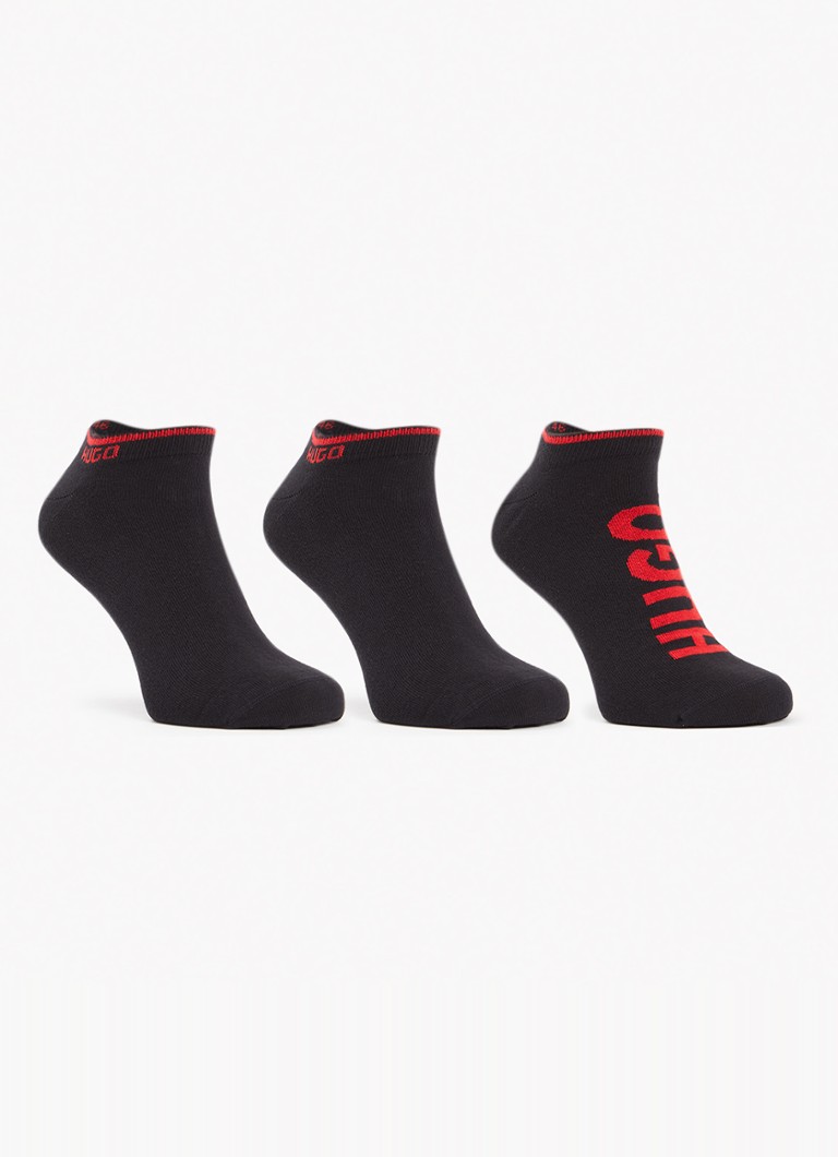 HUGO Heren Sneakersokken met logo in 3-pack in de kleur Zwart