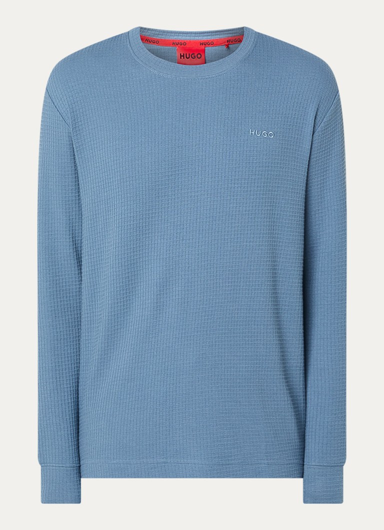 HUGO Heren Austin pyjamatop met logo in de kleur Staalblauw