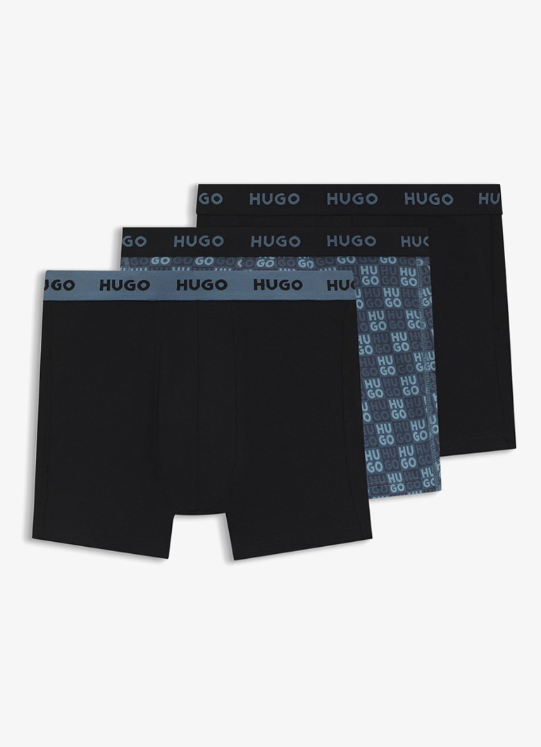 HUGO Heren Boxershorts met logoband in 3-pack in de kleur Blauwgrijs