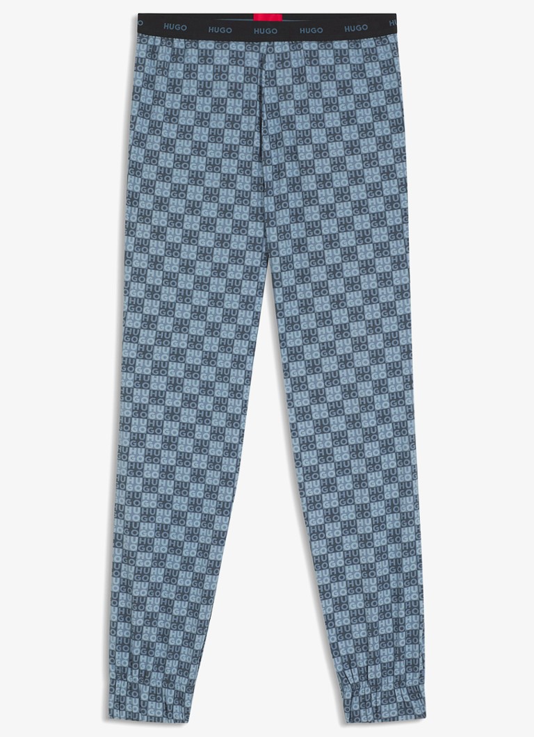 HUGO Heren Pyjamabroek met logoprint in de kleur Blauwgrijs