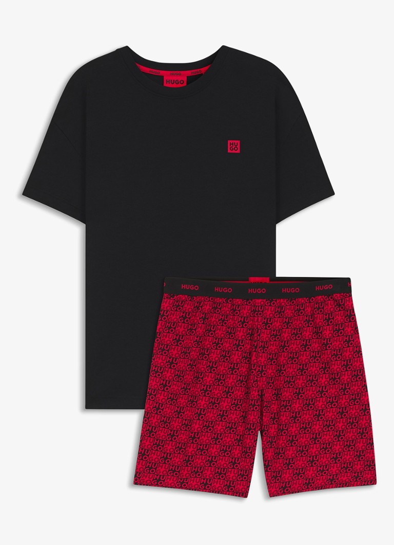 HUGO Heren Pyjamaset met logo in de kleur Rood