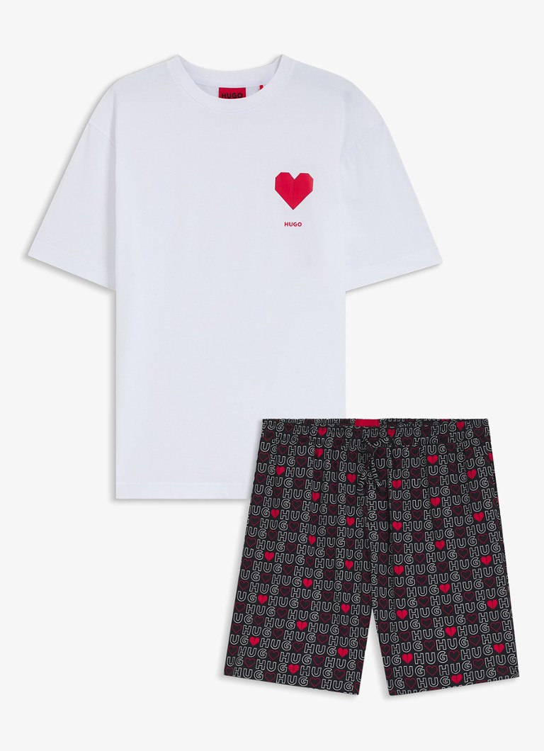 HUGO Heren Pyjamaset van katoen met logo in de kleur Open Miscellaneous-960 / Wit