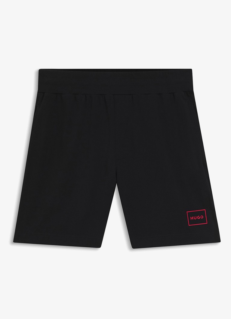 HUGO Heren Lounge straight fit korte loungebroek met steekzakken in de kleur Black-001 / Zwart