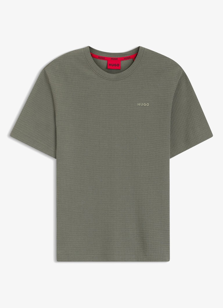 HUGO Heren Pyjamashirt met wafelstructuur en logostiksel in de kleur Dark Green-306 / Groen