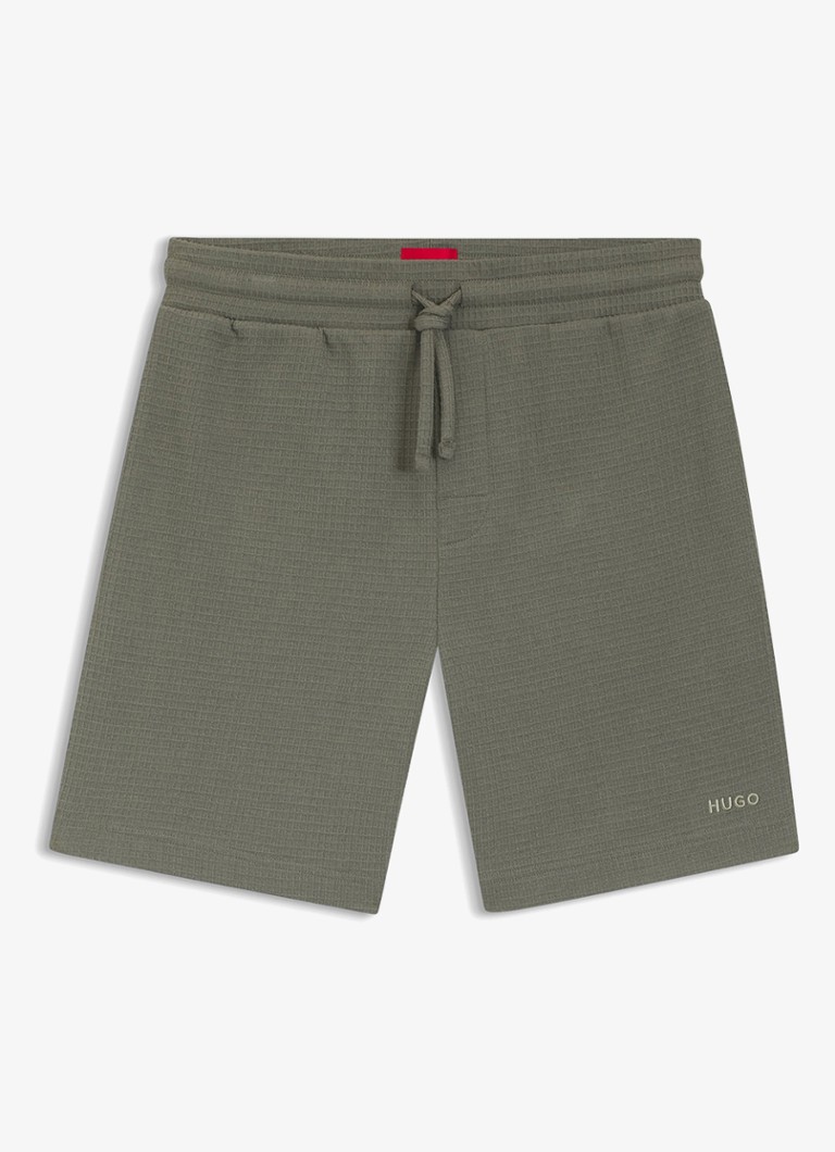 HUGO Heren Pyjamashort met wafelstructuur en logostiksel in de kleur Dark Green-306 / Groen