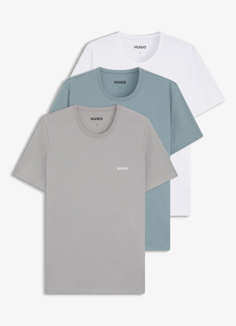 HUGO Heren Set van drie katoenen T-shirts in meerdere kleuren met logoprint in de kleur Staalblauw