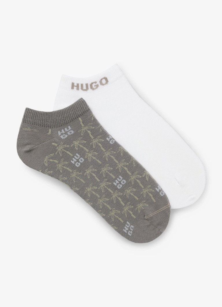 HUGO Heren Sokken met logoprint in 2-pack in de kleur Grijs