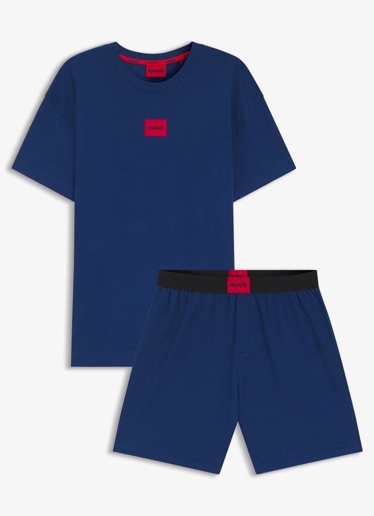 HUGO Heren Pyjamaset met logo in de kleur Donkerblauw