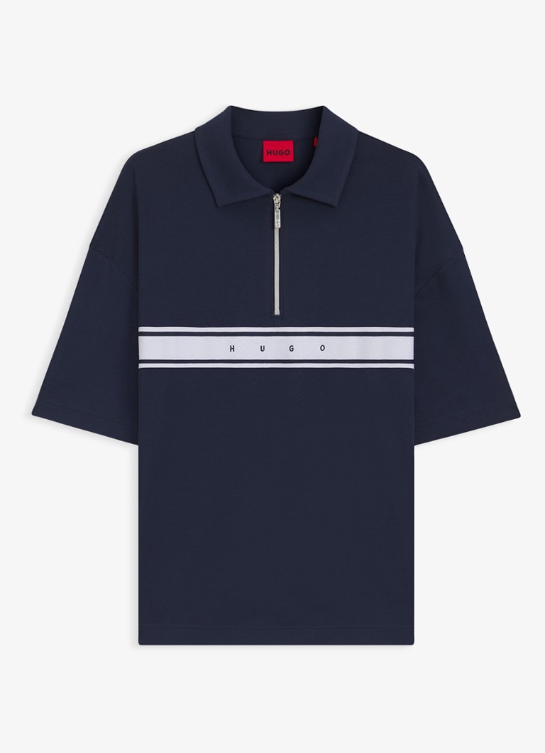 HUGO Heren Regular fit polo met halve rits in de kleur Donkerblauw