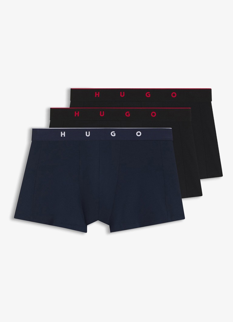 HUGO Heren Boxershorts met logoband in 3-pack in de kleur Zwart