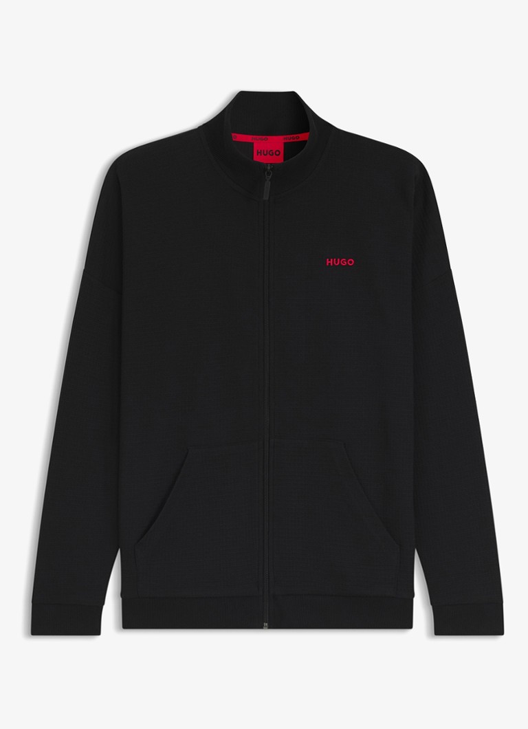 HUGO Heren Sweatvest met wafelstructuur in de kleur Zwart