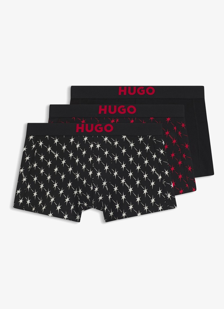 HUGO Heren Boxershort met logoband in 3-pack in de kleur Zwart