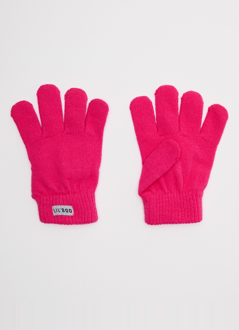 Lil' Boo Meisjes Fijngebreide handschoenen met logo in de kleur Fuchsia, maat: 1-3y