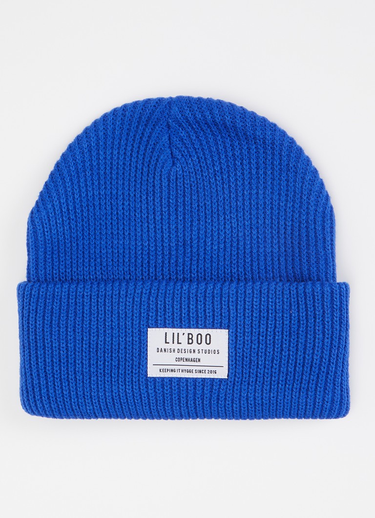 Lil' Boo Meisjes Hygge grofgebreide muts met logo in de kleur Kobaltblauw, maat: 1-3y
